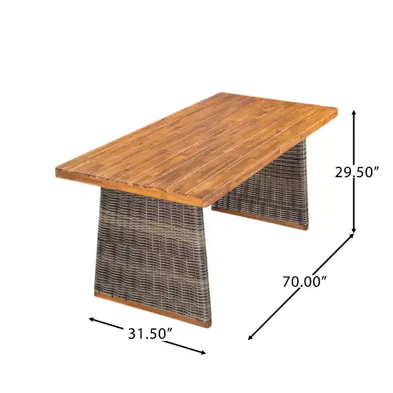 Ensemble de salle à manger d'extérieur en acacia et rotin marron rustique, 6 places