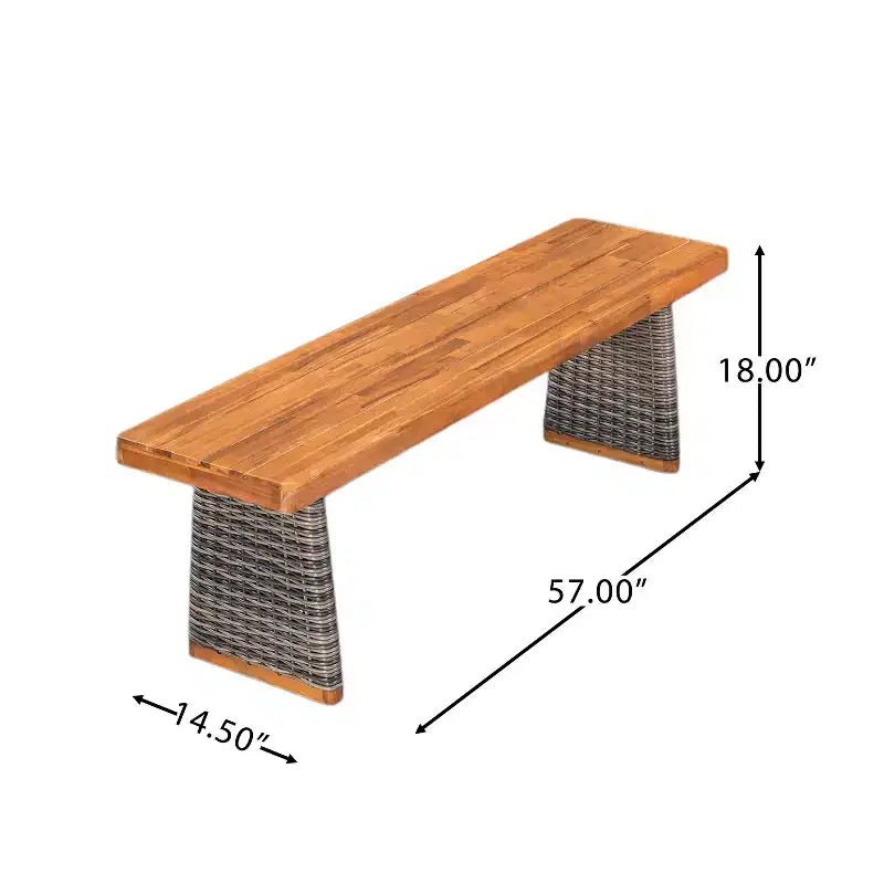 Ensemble de salle à manger d'extérieur en acacia et rotin marron rustique, 6 places