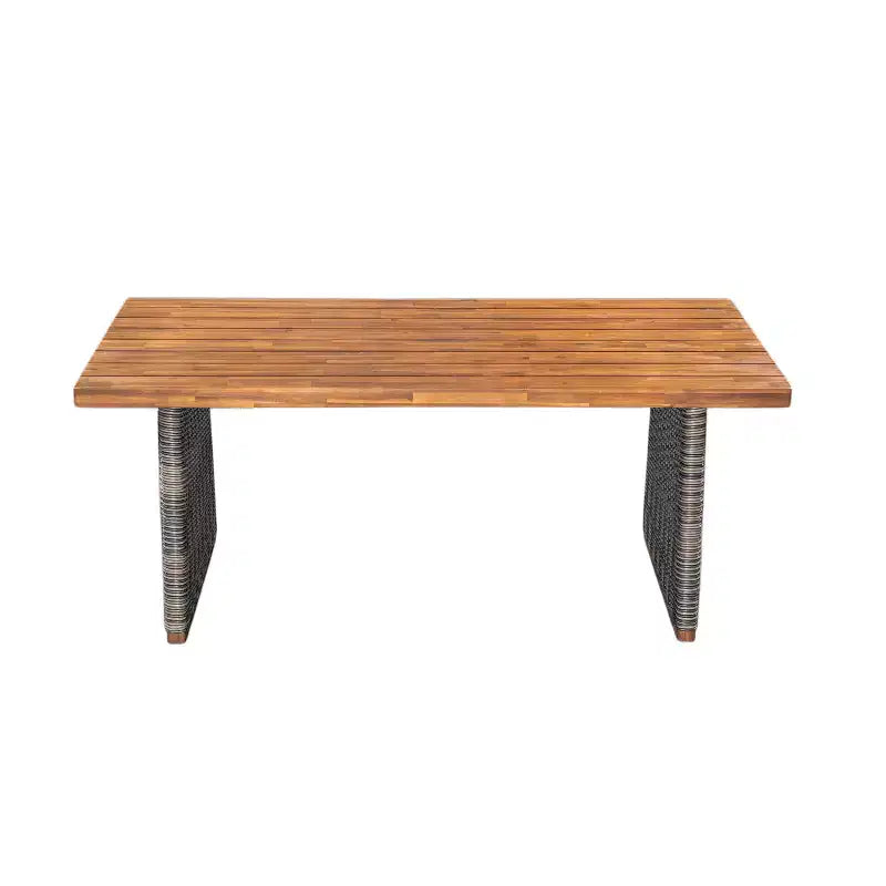 Ensemble de salle à manger d'extérieur en acacia et rotin marron rustique, 6 places