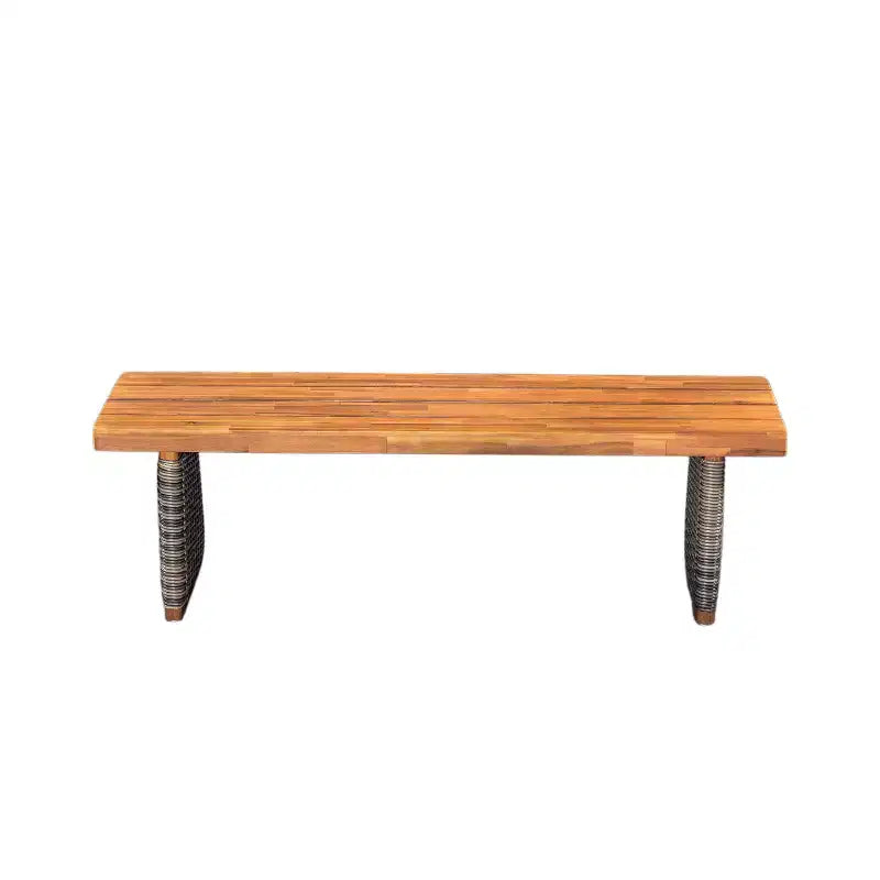 Ensemble de salle à manger d'extérieur en acacia et rotin marron rustique, 6 places