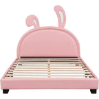 Lit plateforme rose pleine grandeur pour enfants avec tête de lit à oreilles, 1 place
