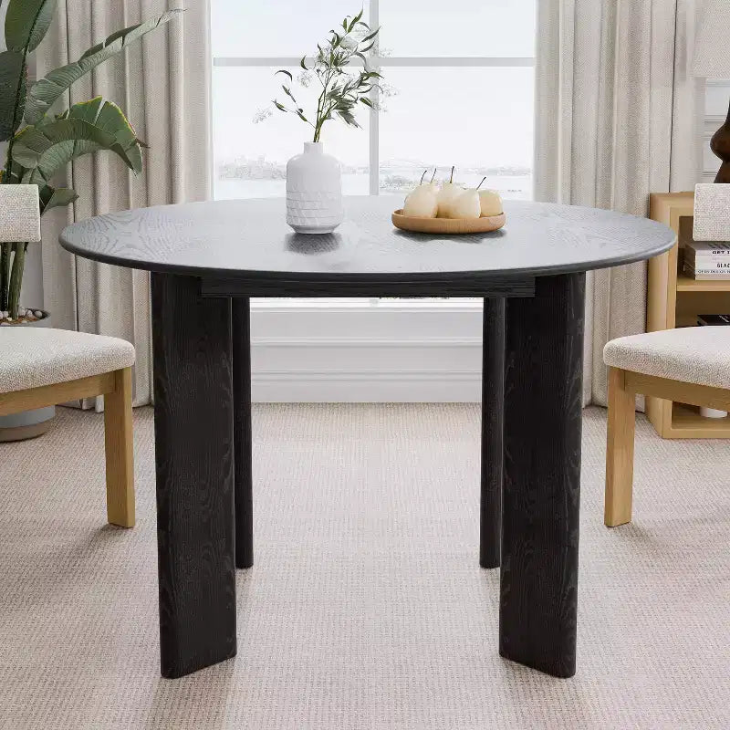 PexFix 45 Black Solid Wood Farmhouse Dining Table Round Wood Top for Modern Dining Rooms & Family Gatherings