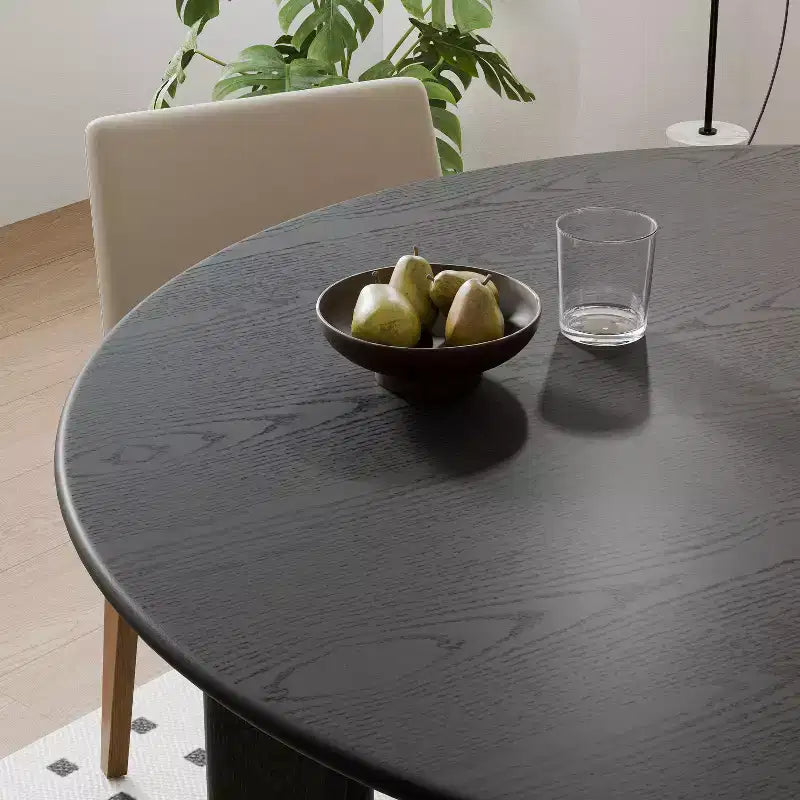Table à manger ronde en bois massif noir, 4 places