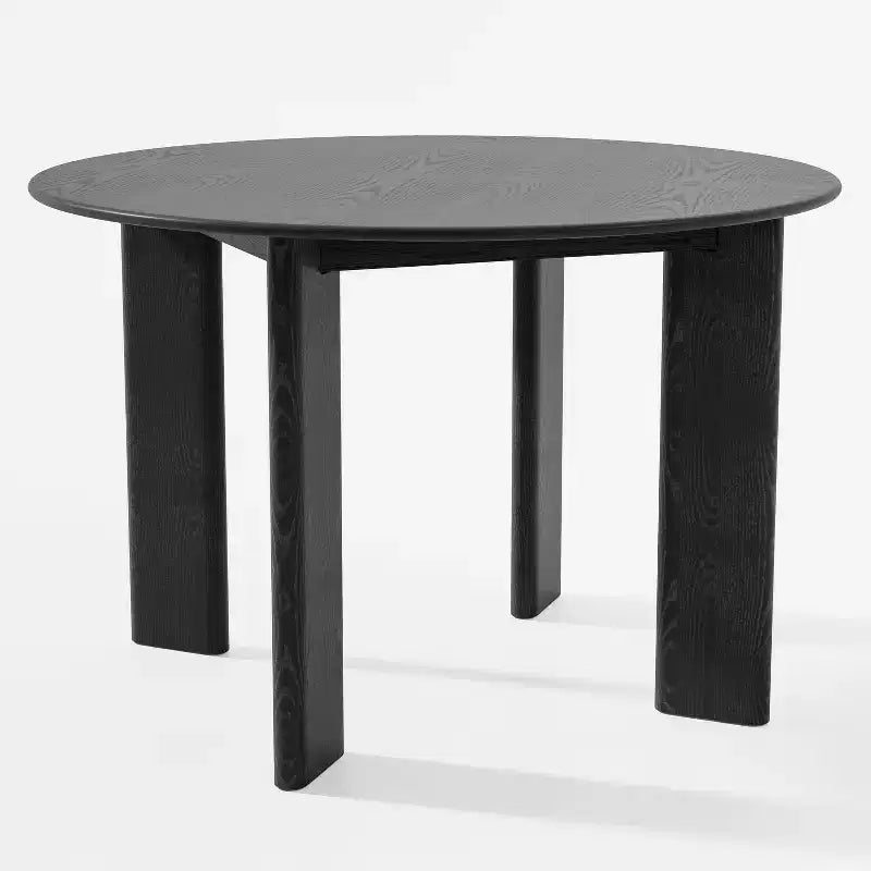 Table à manger ronde en bois massif noir, 4 places