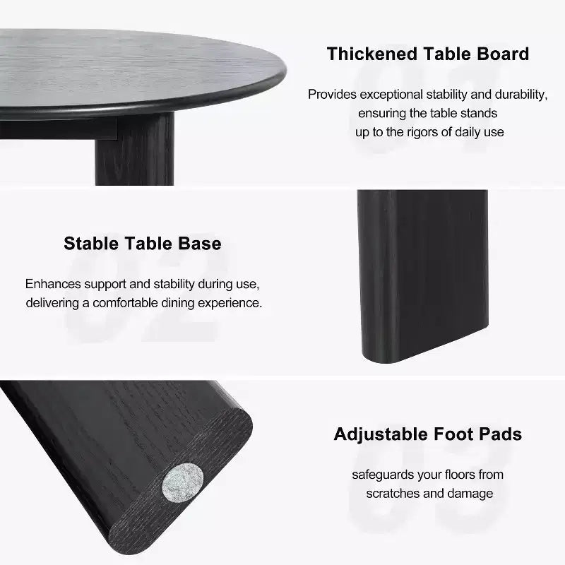 Table à manger ronde en bois massif noir, 4 places
