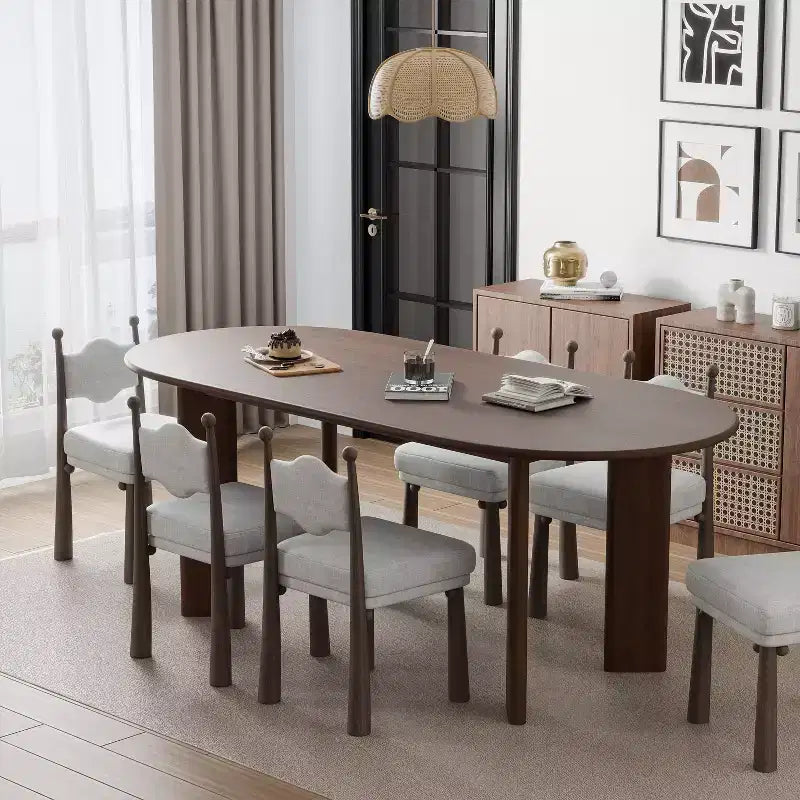 PexFix 67 x 33.5 Walnut Solid Wood Farmhouse Dining Table Oval Wood Top for Modern Dining Rooms & Family Gatherings