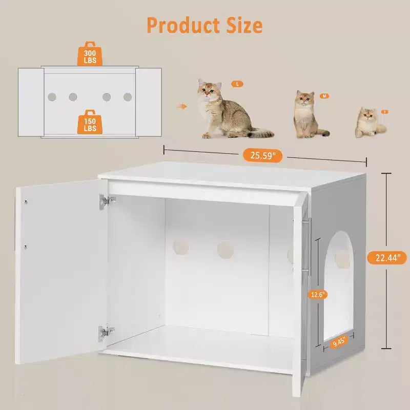 Meuble cache-litière en bois blanc à 2 portes, pour 1 chat