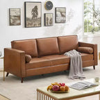 Canapé 3 places imitation cuir marron, style Mid-Century