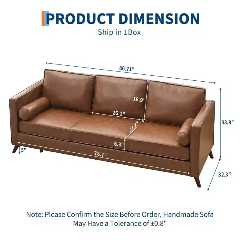Canapé 3 places imitation cuir marron, style Mid-Century