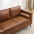 Canapé 3 places imitation cuir marron, style Mid-Century