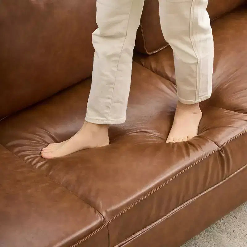 Canapé 3 places imitation cuir marron, style Mid-Century