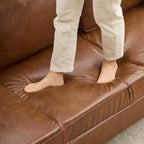 Canapé 3 places imitation cuir marron, style Mid-Century