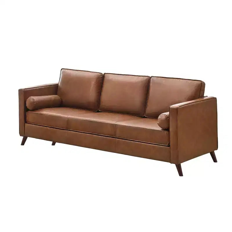Canapé 3 places imitation cuir marron, style Mid-Century