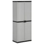 vidaXL Outdoor Garden Storage Cabinet - Compact Gray&Black PVC Design with 3 Shelves and Lockable Doors - 26.8x15.7x66.1