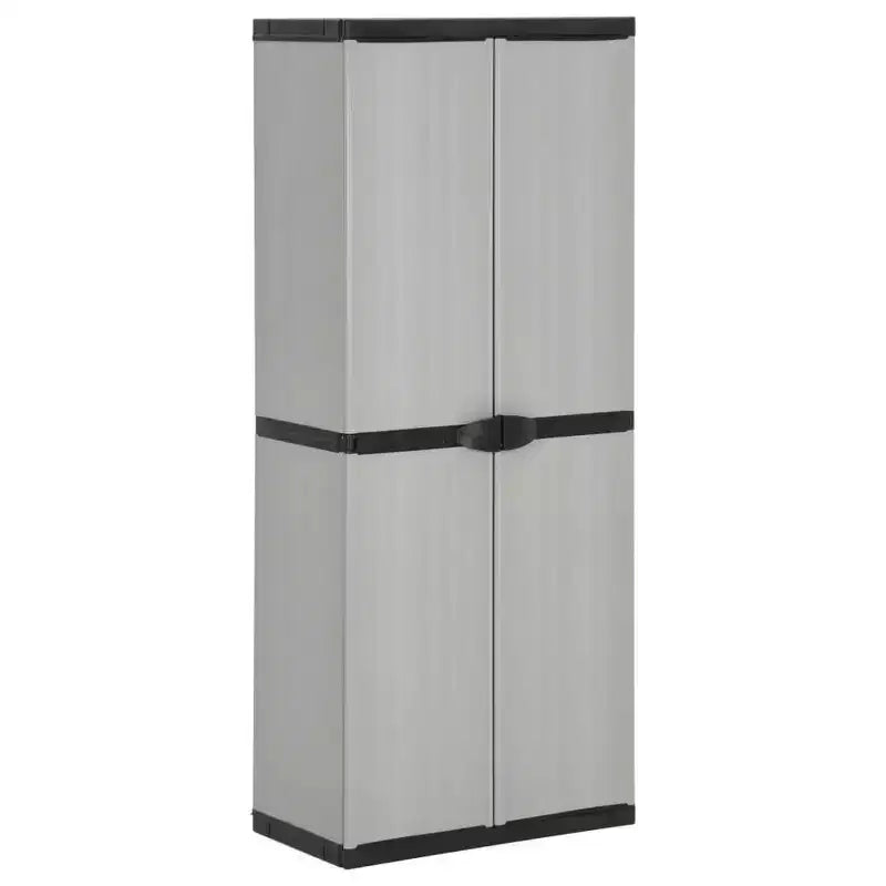 vidaXL Outdoor Garden Storage Cabinet - Compact Gray&Black PVC Design with 3 Shelves and Lockable Doors - 26.8x15.7x66.1