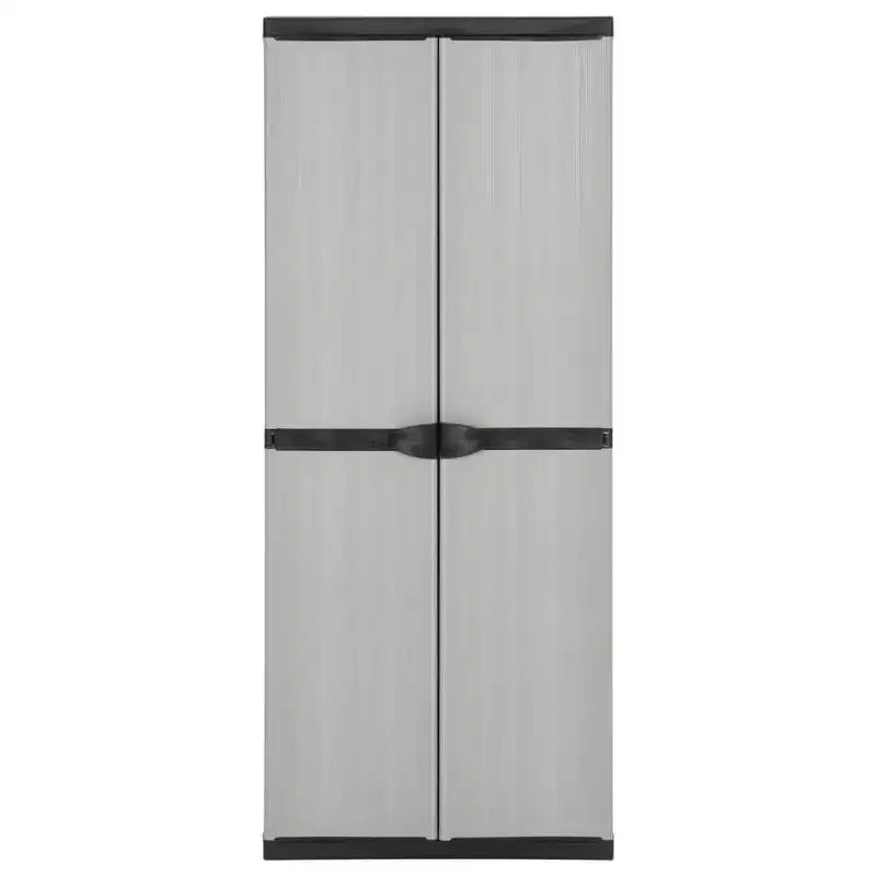 Armoire de rangement extérieure en PVC gris et noir, 2 portes, 1 personne