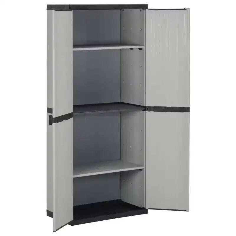 Armoire de rangement extérieure en PVC gris et noir, 2 portes, 1 personne