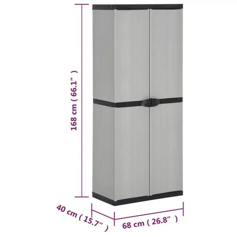 Armoire de rangement extérieure en PVC gris et noir, 2 portes, 1 personne
