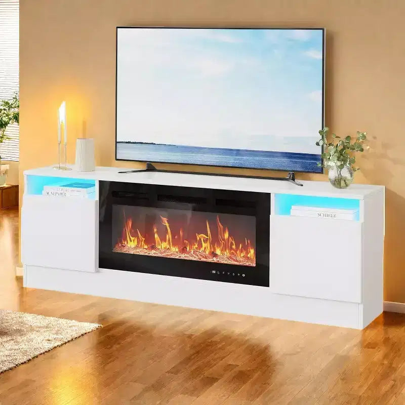 Meuble TV moderne, noir et blanc, convient aux téléviseurs jusqu'à 75 po