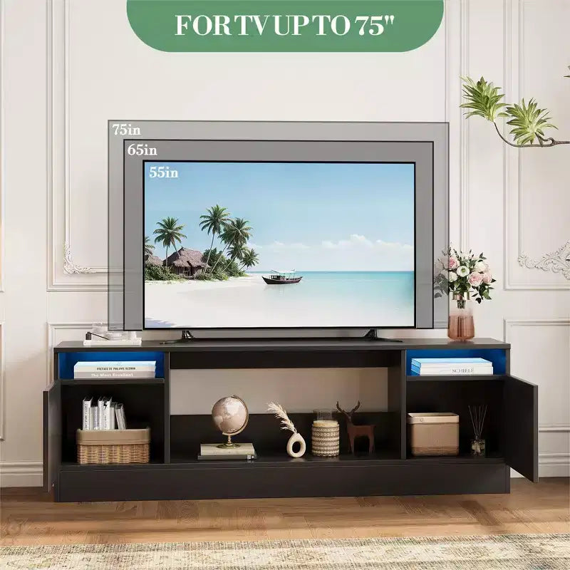 Meuble TV moderne, noir et blanc, convient aux téléviseurs jusqu'à 75 po