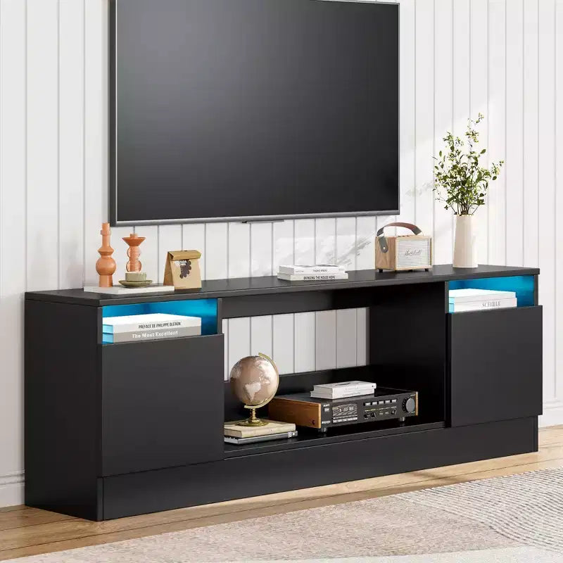 Meuble TV moderne, noir et blanc, convient aux téléviseurs jusqu'à 75 po