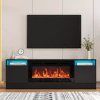 Modern Entertainment Center with Storage Cabinet Up to 75 TV, Black Modern TV Stand for Living Room (Not Included Fireplace)