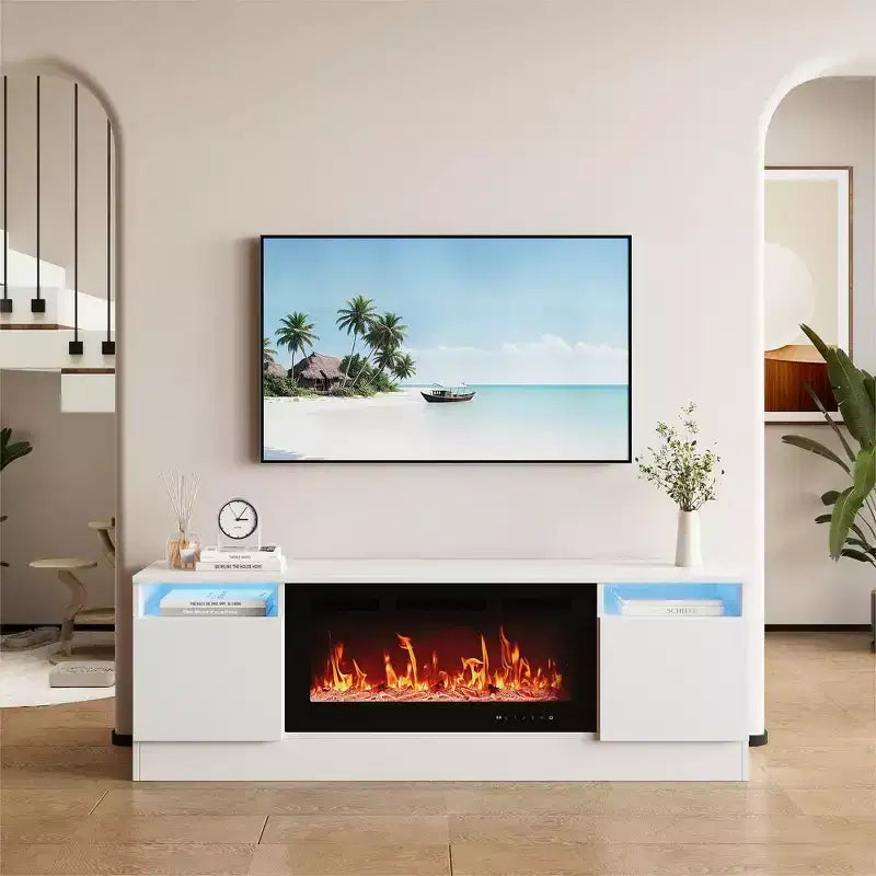 Meuble TV moderne, noir et blanc, convient aux téléviseurs jusqu'à 75 po