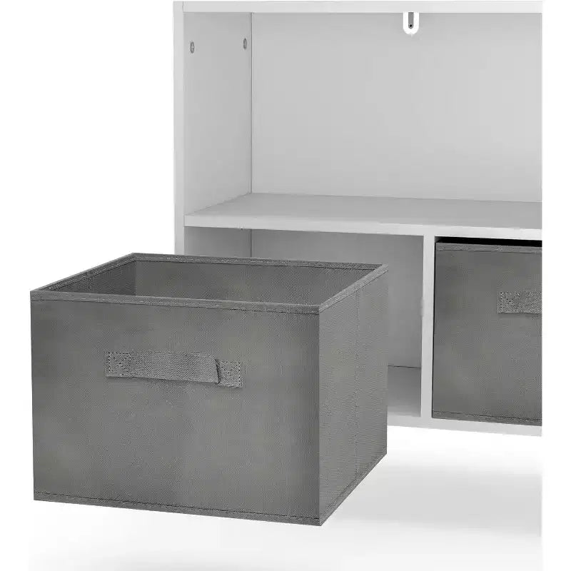 Bibliothèque pour enfants à 4 casiers avec tiroirs en tissu, Gris/Rose, pour 3-10 ans
