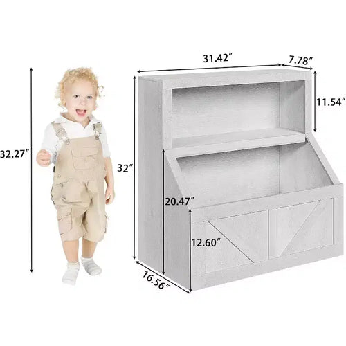 Étagère à Livres pour Enfants 2 Niveaux Blanc Antique / Blanc avec Meuble Bas, Utilisation par 1 Personne