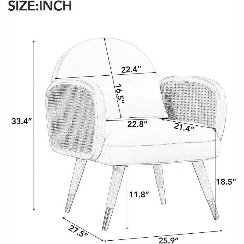 Chaise de salle à manger tapissée jaune avec accoudoirs en rotin, lot de 2