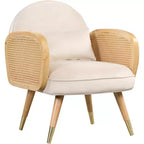 Chaise de salle à manger tapissée jaune avec accoudoirs en rotin, lot de 2