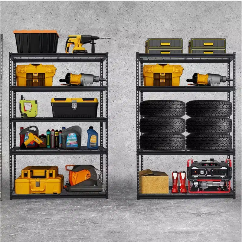 Étagère métallique grise à 5 niveaux, réglable, montage par 1 personne