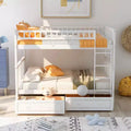 FAMYYT Full Size Wood Bed?With Drawers, Fence-shaped Guardrail, ladder, Easy Assembly