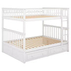 Lit superposé double en bois avec tiroirs et barrière de sécurité, marron naturel, 1-2 personnes