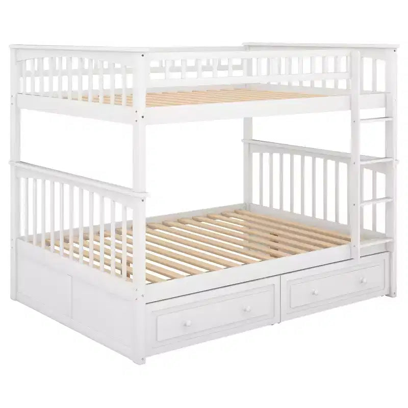 Lit superposé double en bois avec tiroirs et barrière de sécurité, marron naturel, 1-2 personnes