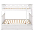 Lit superposé double en bois avec tiroirs et barrière de sécurité, marron naturel, 1-2 personnes