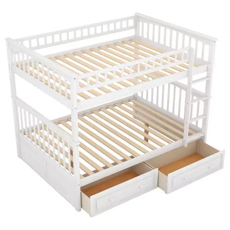 Lit superposé double en bois avec tiroirs et barrière de sécurité, marron naturel, 1-2 personnes