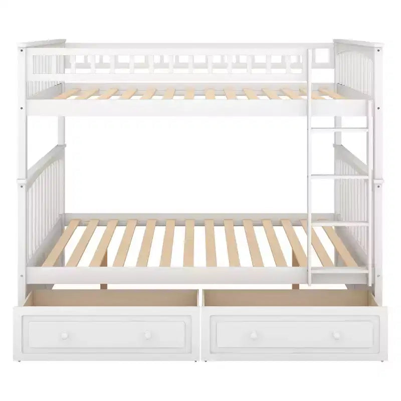 Lit superposé double en bois avec tiroirs et barrière de sécurité, marron naturel, 1-2 personnes