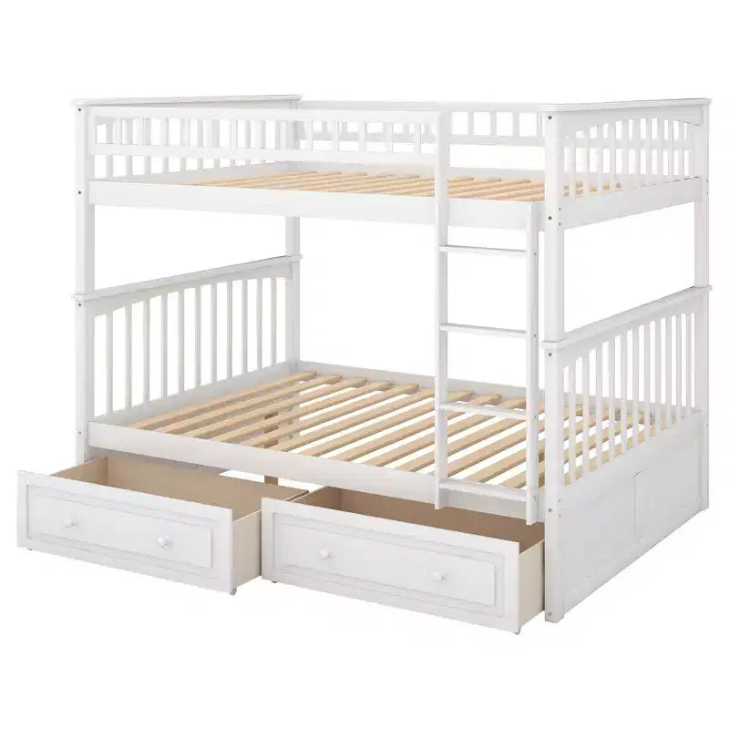 Lit superposé double en bois avec tiroirs et barrière de sécurité, marron naturel, 1-2 personnes