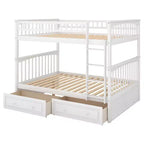 Lit superposé double en bois avec tiroirs et barrière de sécurité, marron naturel, 1-2 personnes