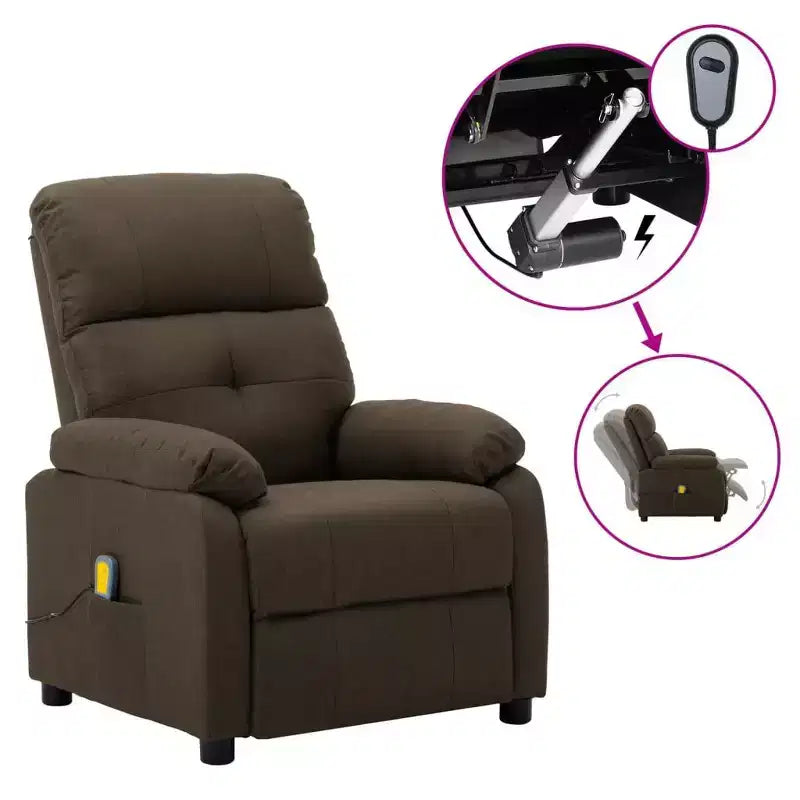 vidaXL Massage Recliner Dark brown Fabric upholstery Standard