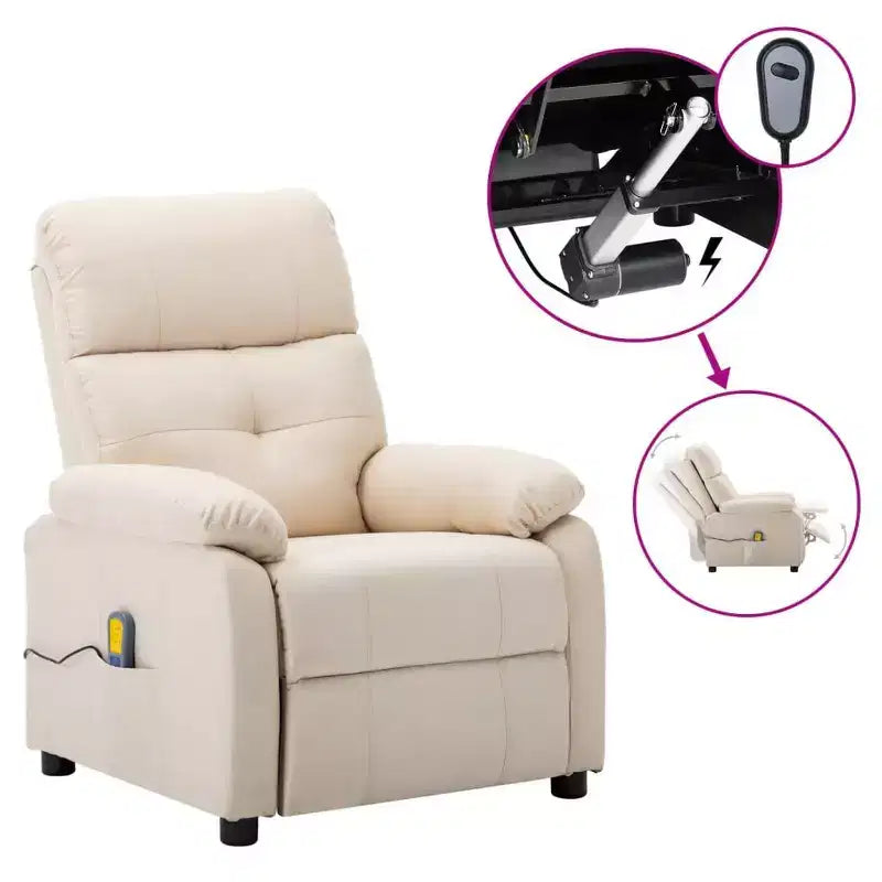 Fauteuil inclinable de massage en tissu marron / crème / marron foncé, une place