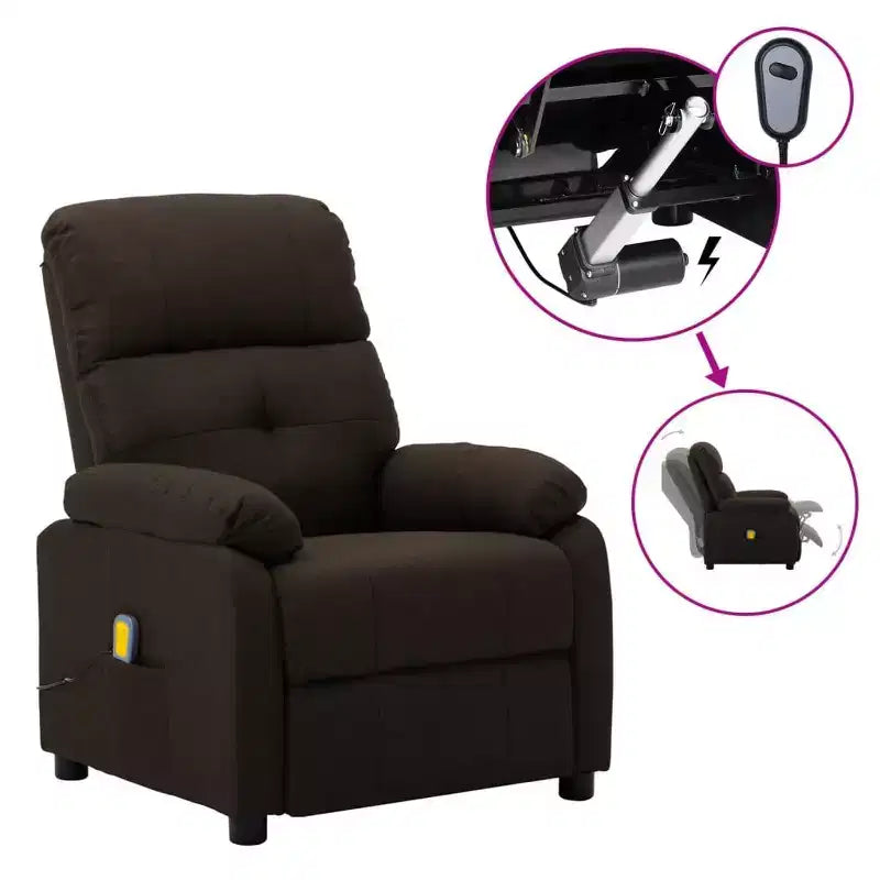 Fauteuil inclinable de massage en tissu marron / crème / marron foncé, une place
