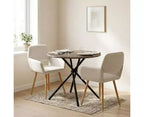 Ensemble de salle à manger rond 3 pièces beige pour 2 personnes, fauteuils rembourrés, cadre en métal