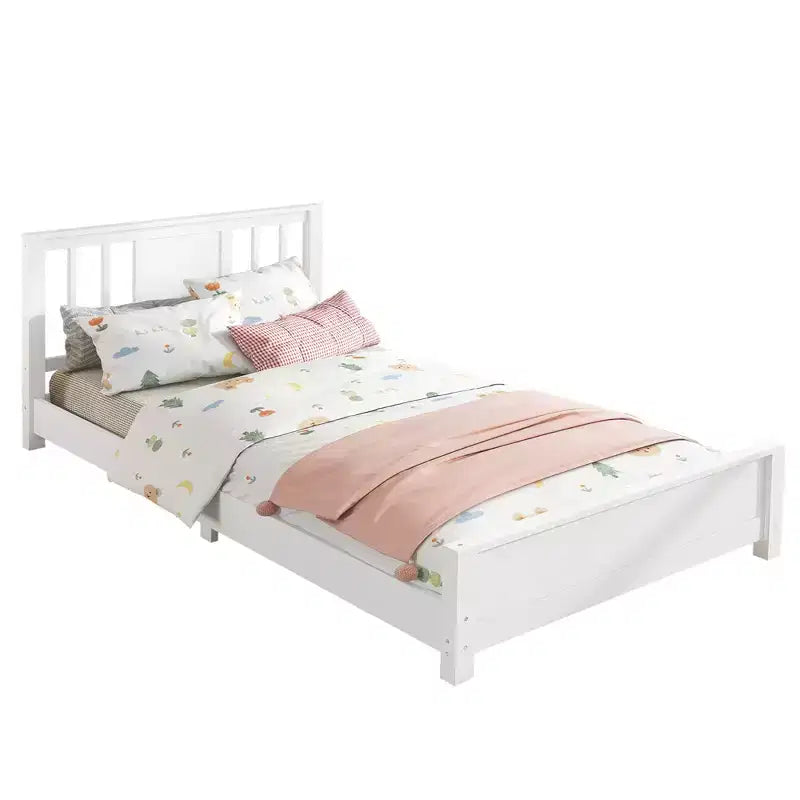 Lit jumeau plateforme naturel/blanc avec tête de lit, profil bas, 1 personne
