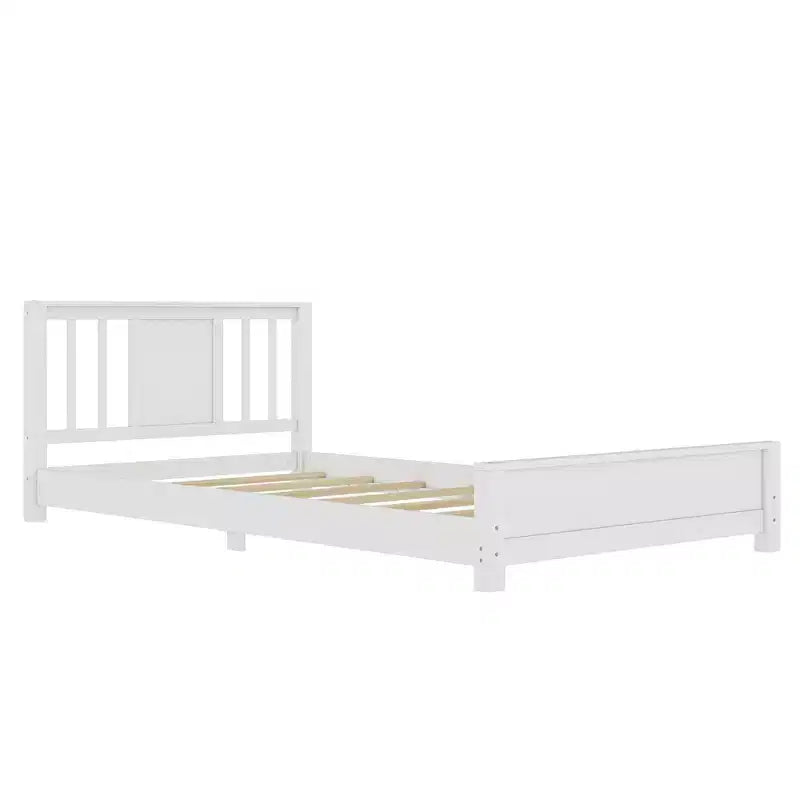 Lit jumeau plateforme naturel/blanc avec tête de lit, profil bas, 1 personne