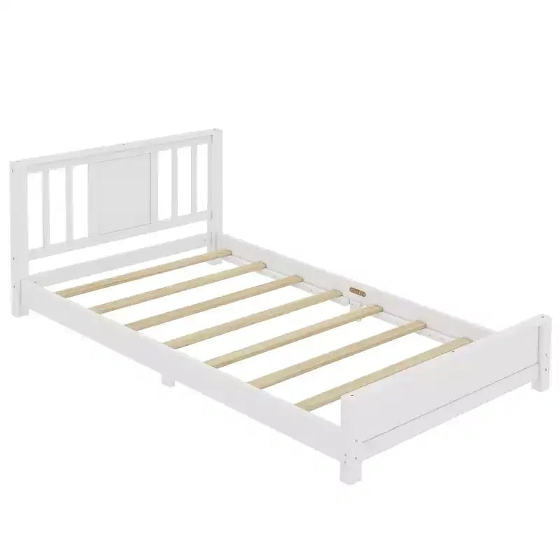 Lit jumeau plateforme naturel/blanc avec tête de lit, profil bas, 1 personne