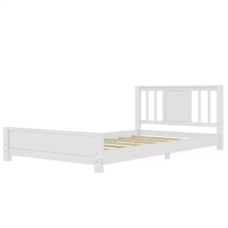 Lit jumeau plateforme naturel/blanc avec tête de lit, profil bas, 1 personne
