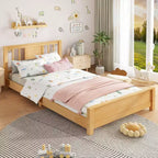Bellemave Twin Platform Bed with Headboard, Solid Wood Low Profile Platform Bed Frame with Support Slats for Bedroom