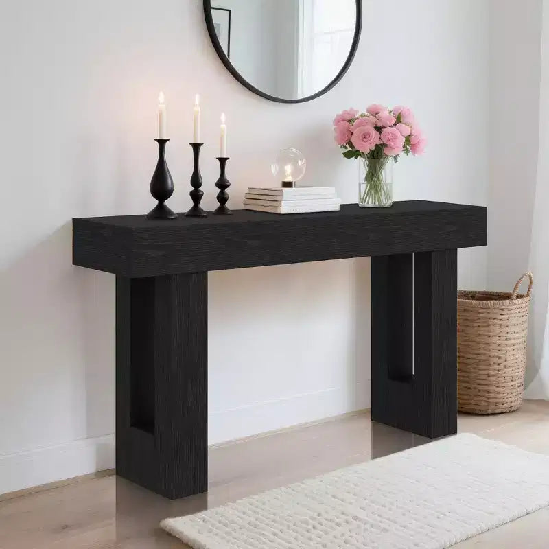 Console en bois noir, style rustique, assemblage par 1 personne, largeur jusqu'à 63 po